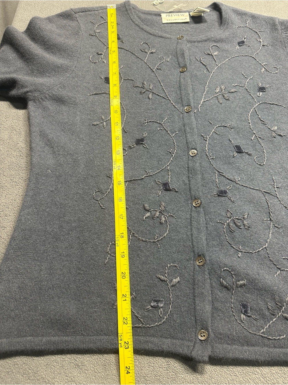 Preview Collection Gray Embroidered Button-Front Cardigan - Picture 7 of 8